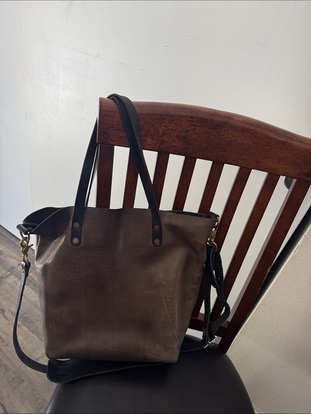 KMM‎ & Co. Leather Olive Utility Tote Messenger Custom Crossbody Shoulder Strap
